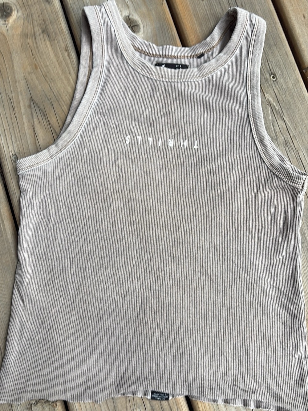 Thrills Vintage Ribbed Tank Top in Light Taupe- stretchy